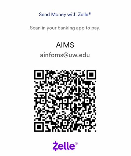 Zelle payment QR code for AIMS at ainforms@uw.edu